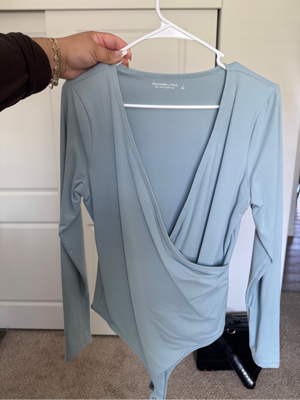 Abercrombie & Fitch Light Blue Wrap-Front Long Sleeve Bodysuit